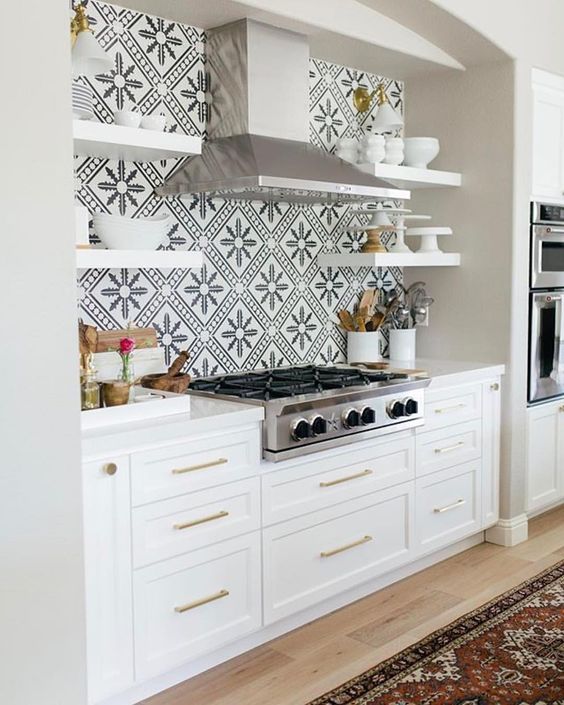 Busy Pattern Backsplash with Simple Countertop